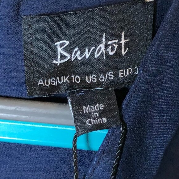 Bardot Satin Layered Frill Ruffle Faux Mini Wrap Mini Dress Navy Size 6/S NWT - Picture 9 of 10